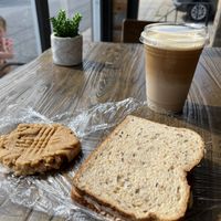 BBQ Tempeh Sandwich, PB Cookie and a Hazed and Infused cold brew.  at Quantum Bean Coffee in Morgantown