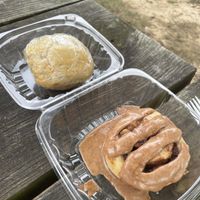 Ginger peach muffin and toasted pecan cinnamon bun  at Quantum Bean Coffee in Morgantown