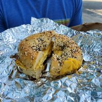 Plant-based Just egg on everything bagel at Beach Bagel in Wilmington
