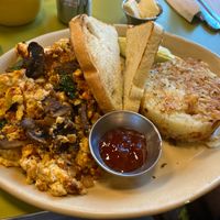Tofu scramble with mushrooms, onions, spinach, and soyrizo.  at Snooze in Charlotte