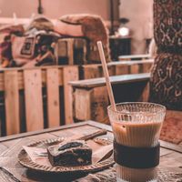 Oats Milk Latte and Vegan Brownie:)  at Tasogare Coffee in Osaka