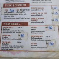 Vegan choices on the menu at Baan Sahai in Lopburi