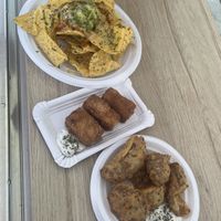 Nachos, croquetas, fried mushrooms  at Las Niñas Veganas in Cadiz