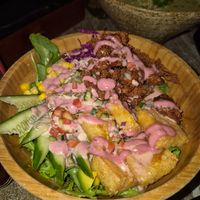 Yuzu combo salad with karaage and tofu at Izakaya Midori in Reedy Creek