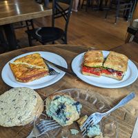 Our stuff (Quiche and Vegan Panini) at Babycakes in Marquette