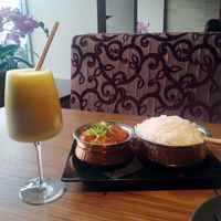 Tofu methi and Mango lassi (coconut milk) at Ginger Cafe in Tallinn