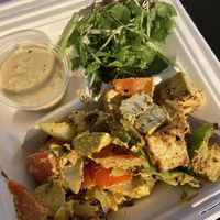 Tofu satay vegan (fried tofu with veggies in peanut sauce)  at Ginger Cafe in Tallinn