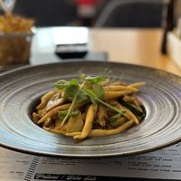 HOMEMADE pasta with tofu, mushrooms, and veggies. Very tasty. I added olive oil to create a little bit of sauce.  at Hedonist in Zadar