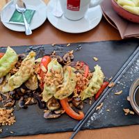 Gyoza on sautéed vegetables at Hedonist in Zadar