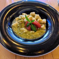 Gnocchi with asparagus cream and a few cherry tomatoes at Hedonist in Zadar