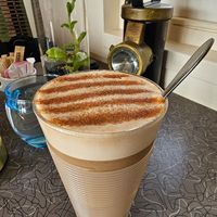 Chai tea with oatmilk at Off The Rails in Yarmouth