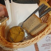 (Complimentary starter) rye bread and spread at Pierogarnia Mandu Centrum in Gdansk