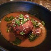 Vegan mushroom cromesqui at Bohème in Tadoussac