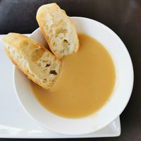 Soup of the day, maple rutabaga at Bohème in Tadoussac