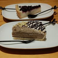 Coffee ice cream pie and blueberry cheesecake behind it at Loving Hut - Heping Branch in Taipei