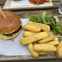 Vegan burger with chips and salad £12.50  at The Hideaway in Seaton