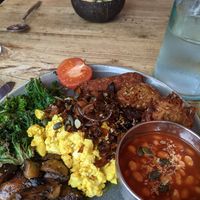 Cooked breakfast and smoothie bowl. at PEACH in Newport