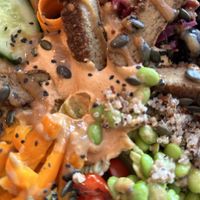 Super Food Salad with extra s seitan tricken  at PEACH in Newport