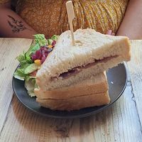 Delicious ‘bacon’, ‘cream cheese’, and cranberry sauce sandwich!  at PEACH in Newport