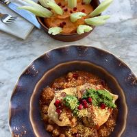 Hummus and veggie samosas at Cinnamon Kitchen in Oxford
