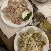 Raspberry and mushroom/cabbage dumplings at Pierogarnia Krakowiacy in Krakow