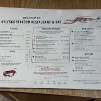 Menu as of 22 April 2026 (Shows Vegan Fish & Chips and Vegan Caesar Salad on Menu)  at Kylesku Hotel in Lairg