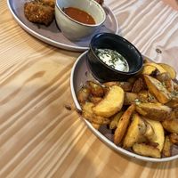 Tofu nuggets & potato wedges  at Kind Kitchen in Porto