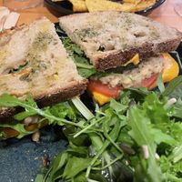 „Tuna“ (chickpea) Sandwich is really flavourful!  at Kind Kitchen in Porto