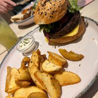 Burger was so tasty and fries as well!  at Kind Kitchen in Porto