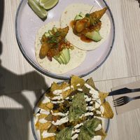Shrimp tacos & Nachos  at Kind Kitchen in Porto