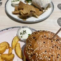 Seitan burger and burrito   at Kind Kitchen in Porto