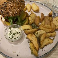 crispy seitan and bacon burger   at Kind Kitchen in Porto