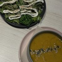 soup & green salad with fetaa  at Kind Kitchen in Porto