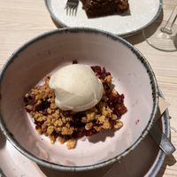 Fruit crumble and brownie  at Kind Kitchen in Porto