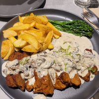 Seitan w/mushroom stroganoff at Kind Kitchen in Porto