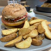 Crispy sietan and bacon burgerr  at Kind Kitchen in Porto