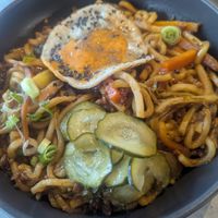 Noodle mushroom dish at Kind Kitchen in Porto