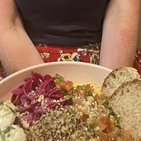 Middle East bowl with sourdough breadd  at Kind Kitchen in Porto