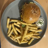Smash burger with fries  at Kind Kitchen in Porto