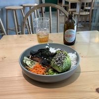 Main course with “vegsalmon”, avocado, rice and crispy seeweed  at Kind Kitchen in Porto