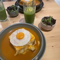 Francesinha and green Smoothie  at Kind Kitchen in Porto