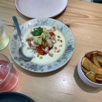 Ceviche with plantain chips and Kombucha at Kind Kitchen in Porto