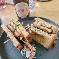Vegan cider and katsu sandwich  at Kind Kitchen in Porto