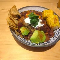 This is the mushroom and bean chilli. It's not that spicy and the corn is a bit hard to work with, but it was a good filling portion and I would eat it again. at Kind Kitchen in Porto
