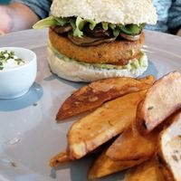 Quinoa Chickpea Burger at Kind Kitchen in Porto