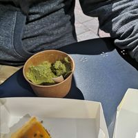 Pistachio ice cream and passion fruit cake at Cafe Prassen in Rauma