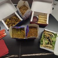 Potatoes, noodles, rice, spring rolls and salad with apple, all good! at Noodle Bar in Thessaloniki