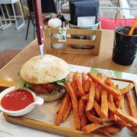 Vegan burger with sweet potatoes at The Garden Bar in Thessaloniki