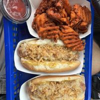 2 Not Dog Meal with sweet potato waffle fries  at The Original Mickey's Igloo in Kingston
