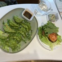 Spinach gyoza, protein cheese cakes, keto beyond burger w lettuce wraps   at Foody lohas Cafe in Ulaanbaatar